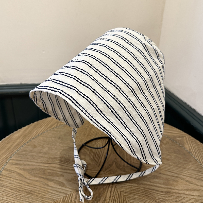 Verano ocio gorra de sombrero de sombrero de sombrero de pescador a rayas frescas simple correa de marea para cubrir la cara gorra de viaje de protección solar