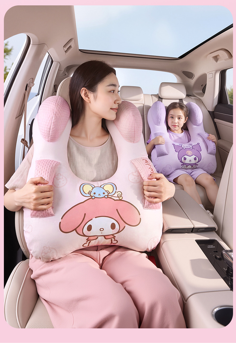 Summer Sanrio Car Sleeping Pillow for Children, Car Sleeping Gadget, Car Back Seat Neck Support Pillow