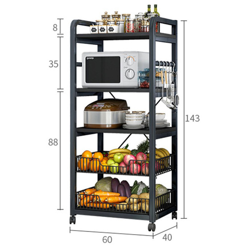 Kitchen rack roller floor-standing multi-layer sundry rack household shelf oven microwave oven storage storage rack