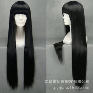 Inuyasha-Kikyo/Kiara Toga 80cm Long Straight Hair Cos Black Cosplay Wig High-Temperature Fiber Realistic Human Hair