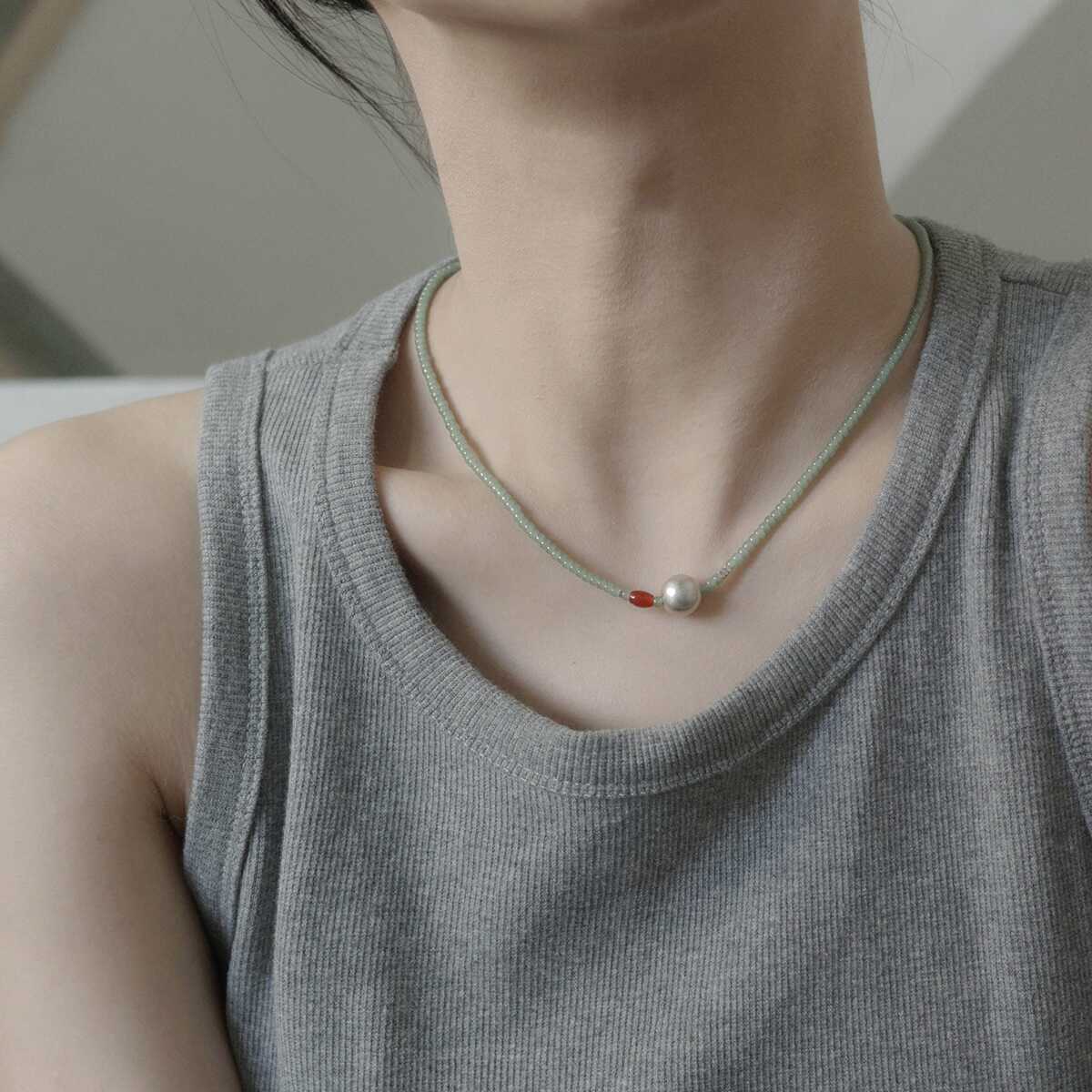 Spring and Summer Green Beaded Necklace Stacked with Clavicle Chain Women's Niche Summer New Chinese Style Fresh Mori Neck Chain Women