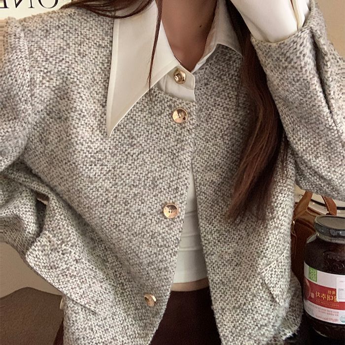 Tweed Style Jacket Autumn and Winter Polo Collar 2025 New Short Jacket Short Elegant Tweed High-End Top Trendy