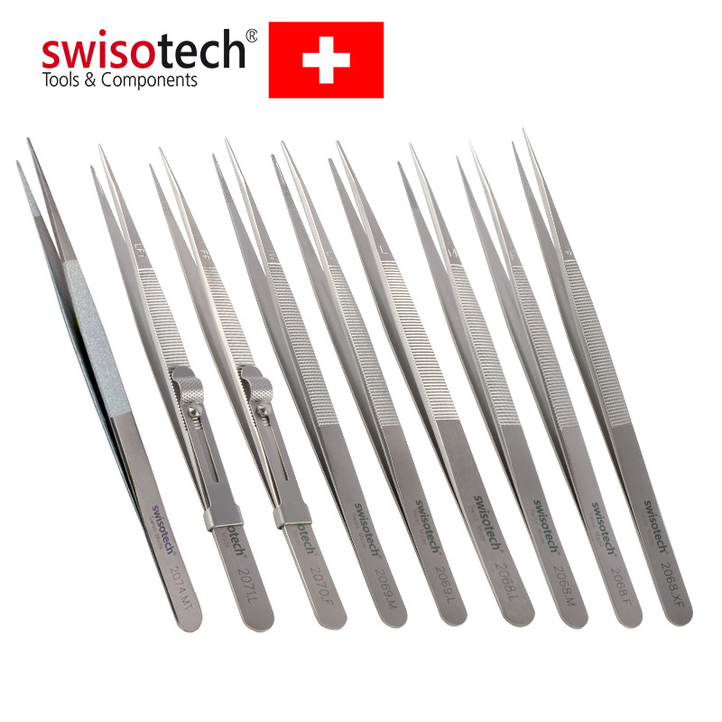 Swisotech瑞士珠宝镊子全型号多用途不锈钢尖头防滑钻石镊子