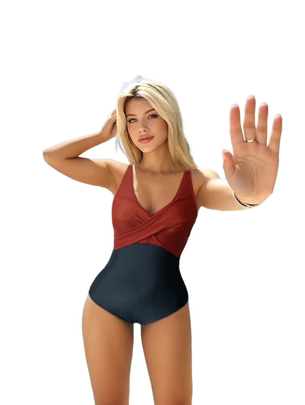 2024 nuevo traje de baño de una pieza de moda de comercio exterior europeo y americano impreso traje de baño cruzado de pecho para adelgazar traje de baño de mujer