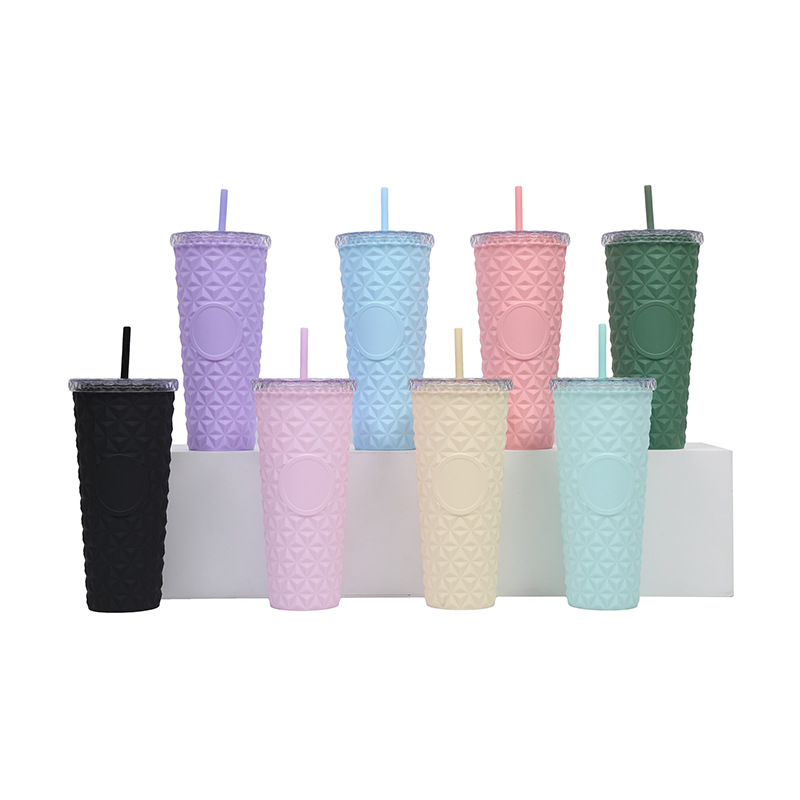 Suministro directo de fábrica AS taza de paja de doble capa taza de agua de plástico de grado alimenticio taza de cristal simple de alto valor de verano de 710ml