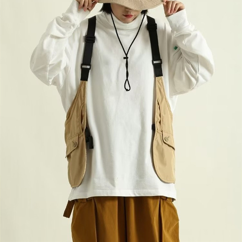 Popular Spring and Autumn Japanese Retro Couple Jacket Trendy Brand Loose Workwear Suspender Vest Fisherman Vest for Men
