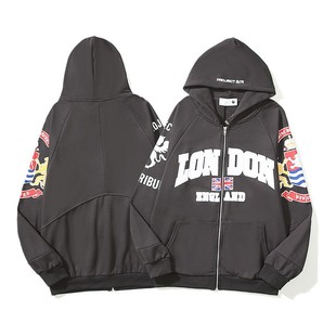 2025 Cross-Border Trendyy American High Street Retro Hoodie Deconstructed Foldableing Splicing Zipper Cardigan Hooded Sweatshirt Jacket