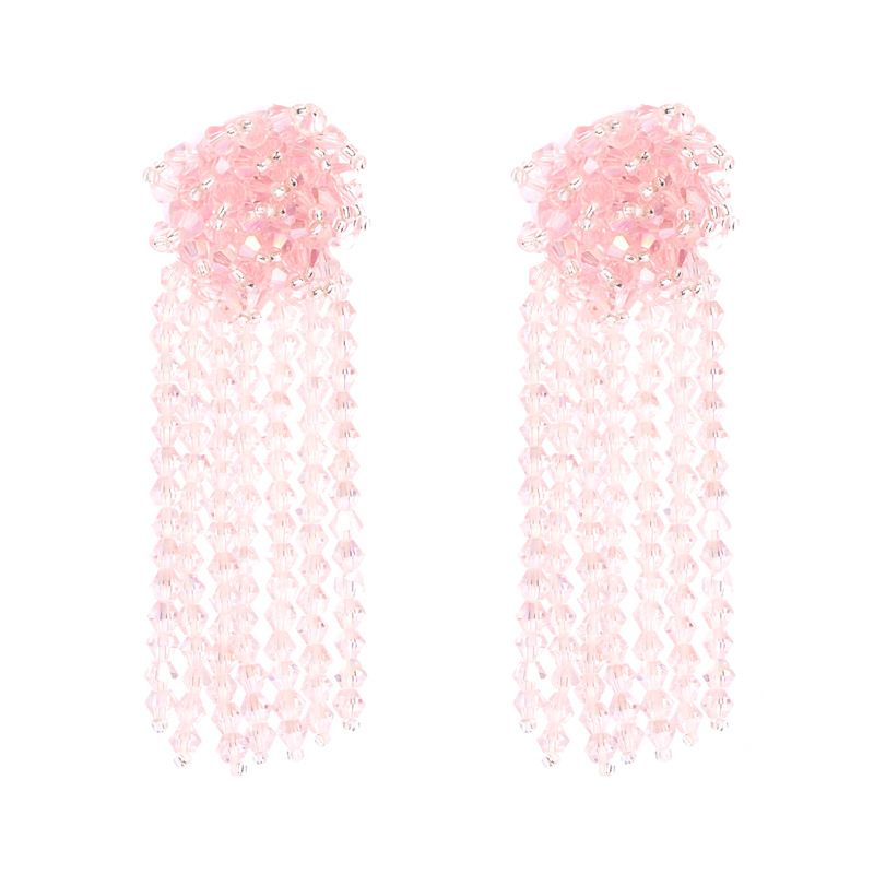 Fashion Crystal Woven Flower Long Tassel Earrings Wholesale display picture 7