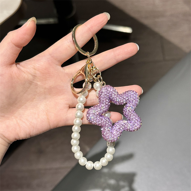 Porte-clés pentagramme vintage de luxe avec strass pour sac_voghion.com