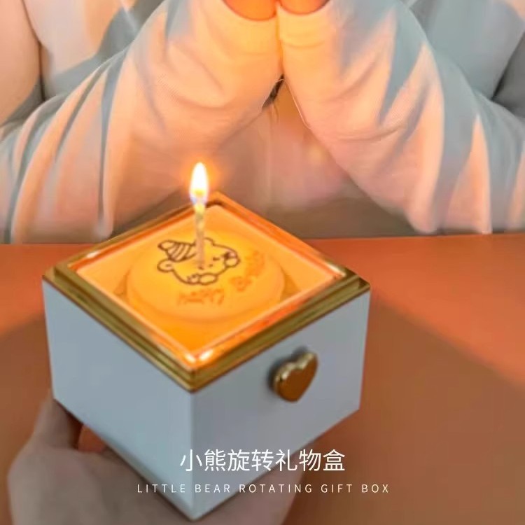 Qixia regalo del día de San Valentín torta de oso sorpresa giratoria caja de anillo de cumpleaños para enviar novia propuesta de matrimonio confesión
