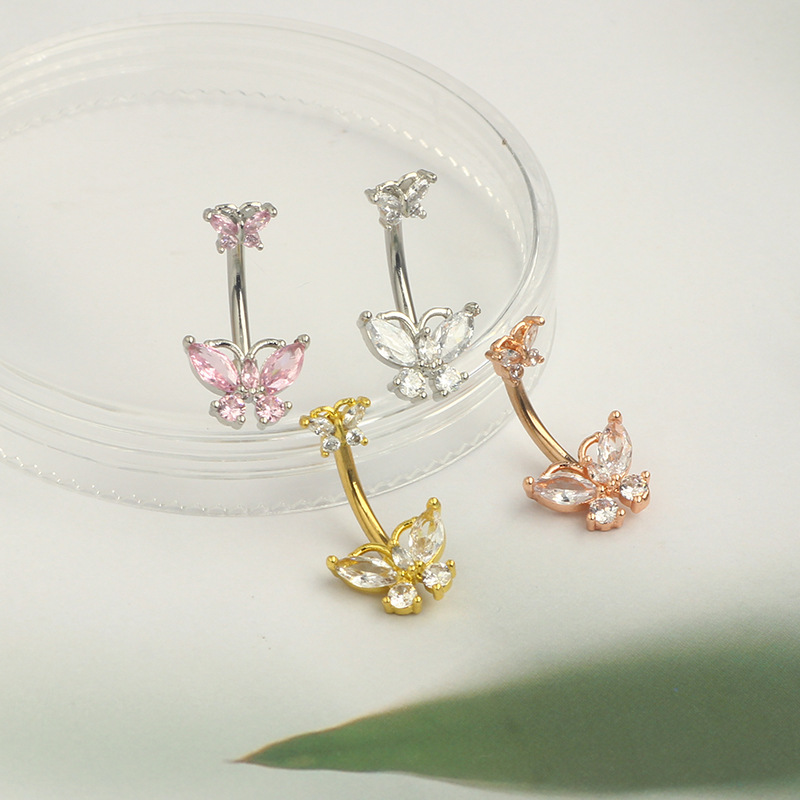 Butterfly Pattern 1 Piece 316 Stainless Steel  Copper Belly Rings Butterfly Unisex