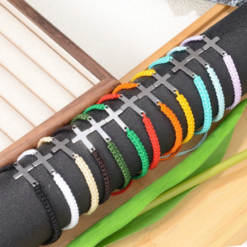 Европейский и американский популярный браслет из титановой стали ручной работы с крестом, трансграничные ювелирные изделия, оптовая продажа, популярный браслет для пар на Amazon