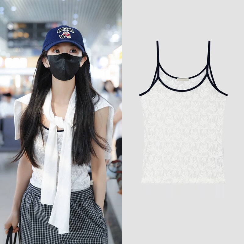 New 2026 Spring/Summer Korean designer over-style lace camisole, same style as Jia Tianxiwei's New 2026 Spring/Summer Korean designer over-style lace camisole, same style as Jia Tianxiwei's