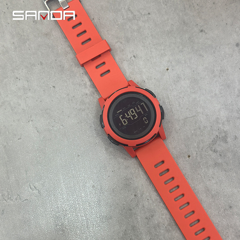 SANDA podómetro calorías pantalla digital impermeable multifuncional montañismo a prueba de golpes reloj despertador para hombre 2189