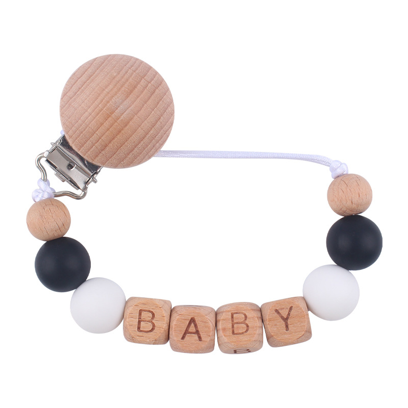Nuevos suministros para bebés Haya clip redondo Cadena de pezón calmante bebé contraste color cuentas de silicona mordedura pezón cadena anti-caída