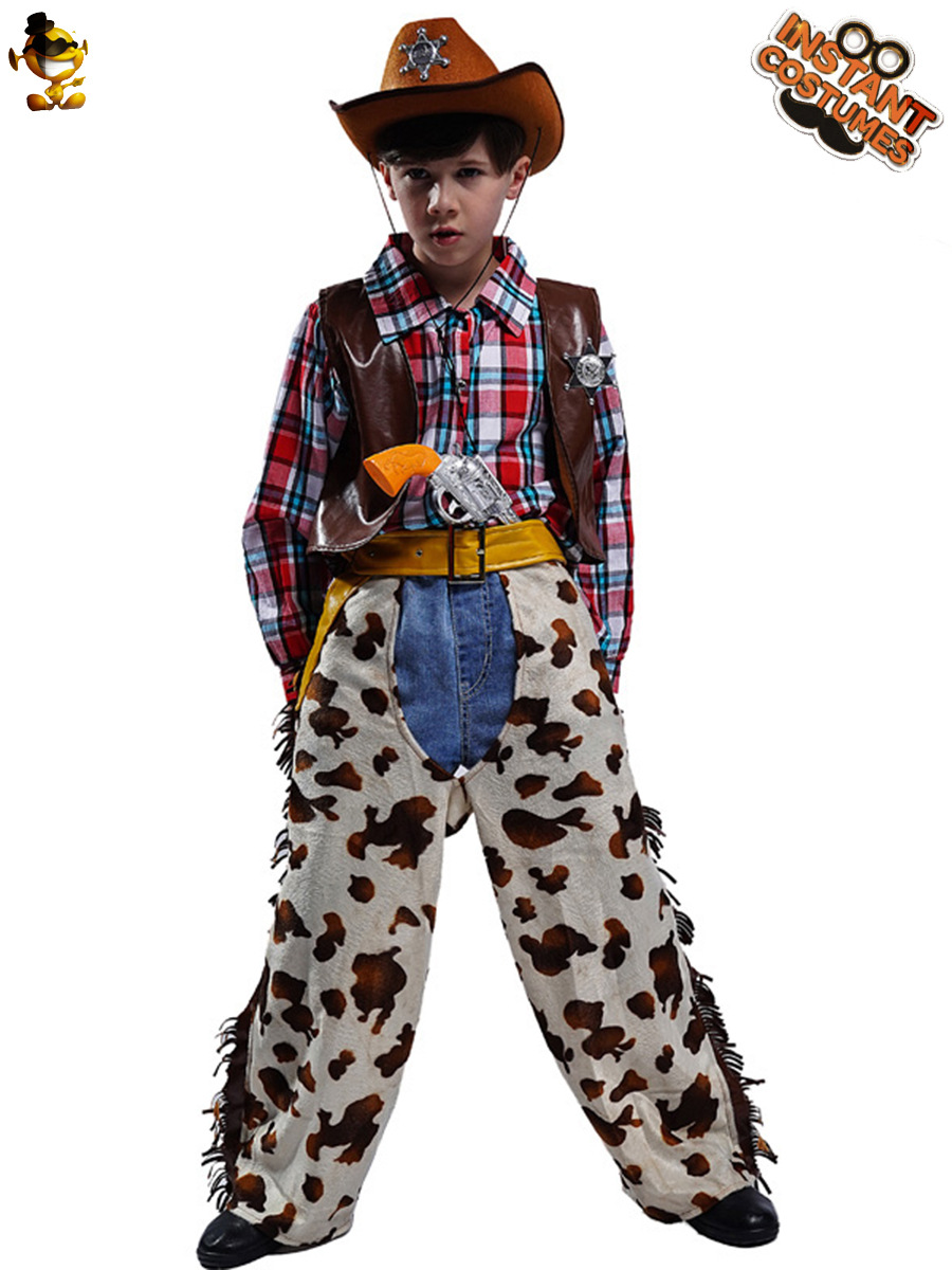 Traje de mezclilla occidental del muchacho traje de la etapa de la mascarada traje de rendimiento traje de juego de rol ropa de fiesta