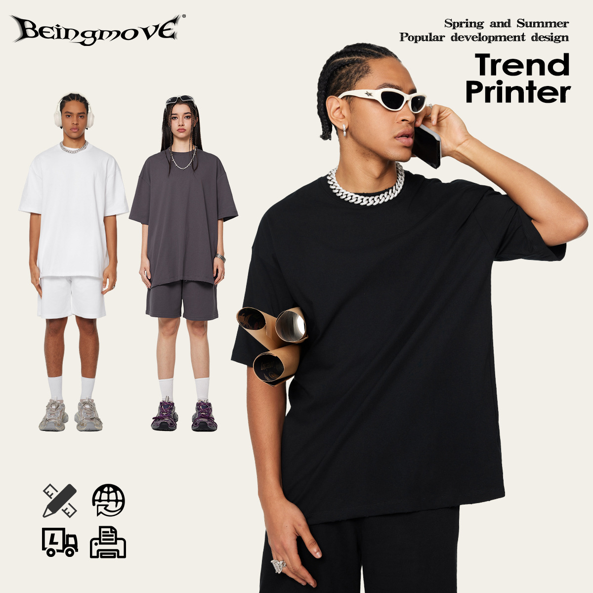 2025 Summer American Trendy Brand ins Bajia Cool Sports Color sólido Riding Manga corta Marca de moda suelta Camiseta de manga corta Hombre