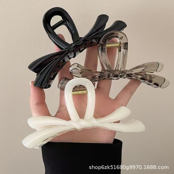 2024 Summer New Style Refreshing Pink Bow Grab Clip Women's Disc Hair Grab Clip Shark Clip Exquisite Hair Accessories Hair Clip