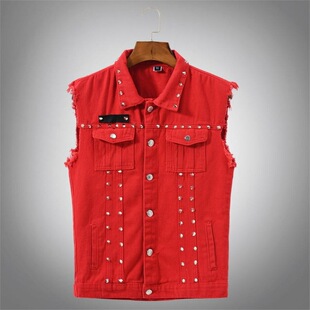 A 44073 Men's Red Denim Vest �tɫţ���R�� �羳�����R�d