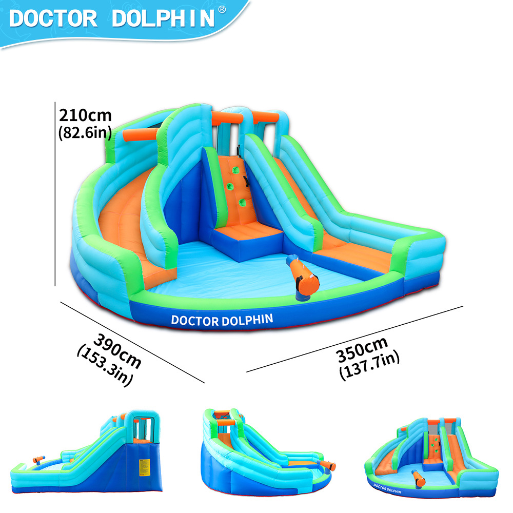 Doctorado en delfines | Castillo inflable para exteriores, pequeño castillo inflable acuático para niños, tobogán inflable y trampolín combinados para el hogar