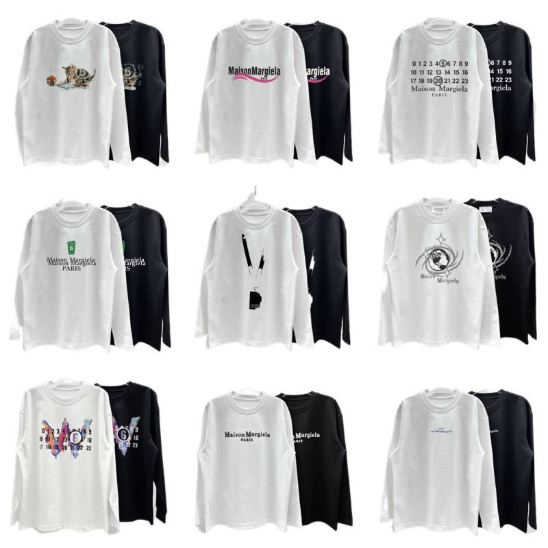 Cross-Border Trendy Brand Maion Mm6 Round Neck Long-Sleeve T-Shirt Unisex In-Stock Dropshipping Pure Cotton
