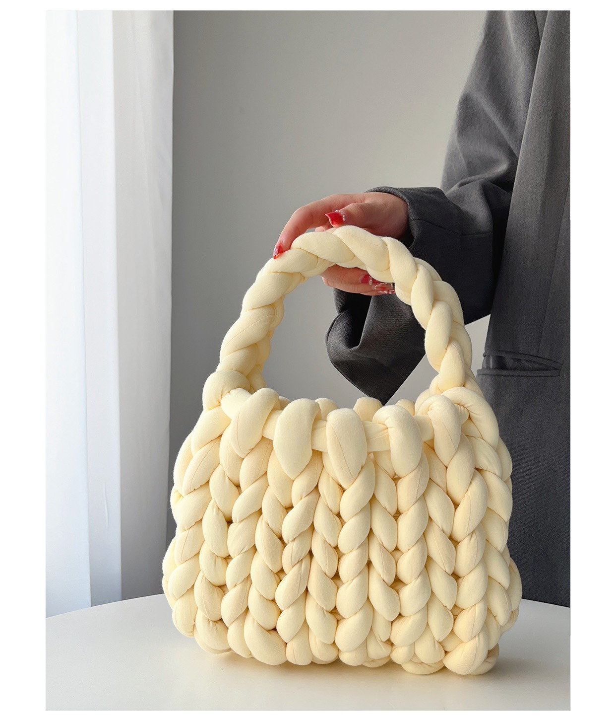 Amazon transfronterizo ultra grueso islandés lana diy bolsos tejidos a mano bolsos de mano coreanos retro versátiles productos terminados