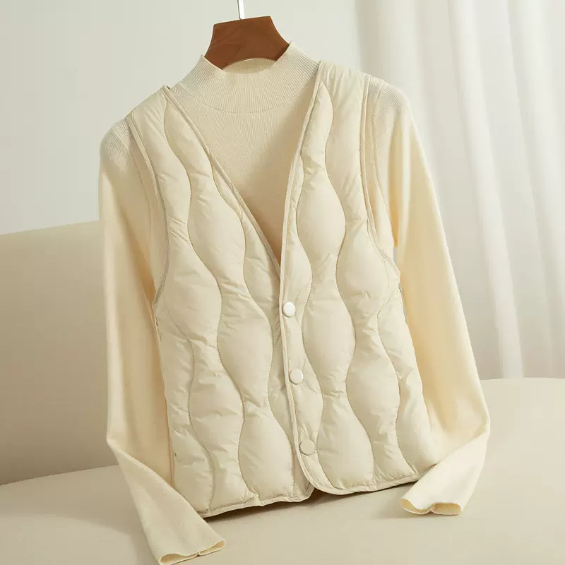 2024冬季新款女羽绒丝马甲内胆轻薄保暖绒丝背心短款马夹坎肩内搭