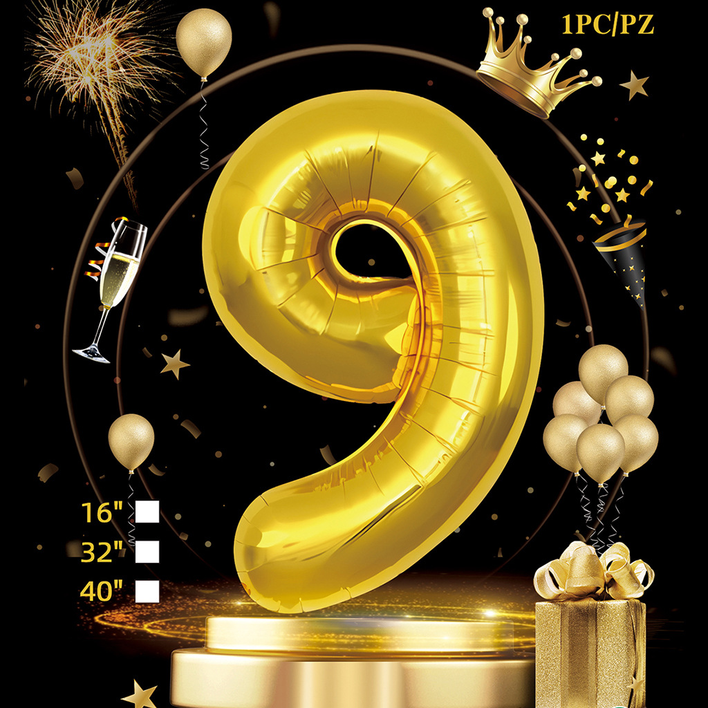 Empaquetado de tarjeta de papel independiente digital de cumpleaños dorado de 32 pulgadas Versión estadounidense Decoración de fiesta Película de aluminio Papel de aluminio Decoración de escena de globo