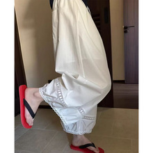 韩系镂空花边灯笼裤女2026夏季薄款松紧腰显瘦百搭阔腿九分休闲裤