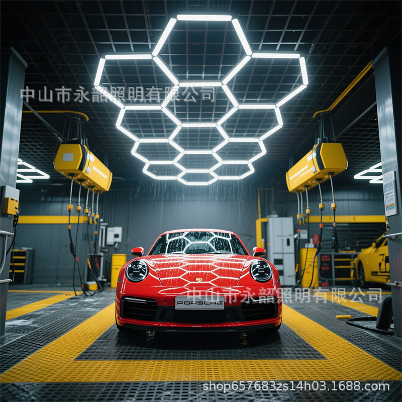 LED ハニカムワークステーションライト六角スプライシング防水ガレージライト 2025 新しい洗車場ジムショップ雰囲気|undefined