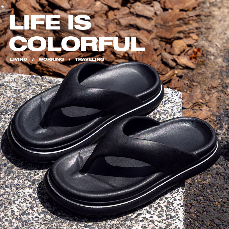 Summer New EVA Thick-soles Flip-flops Women's Outer Wear Height-increasing Soft-soles Non-slip Clip-on Beach Sandals and Slippers Ins Trendy