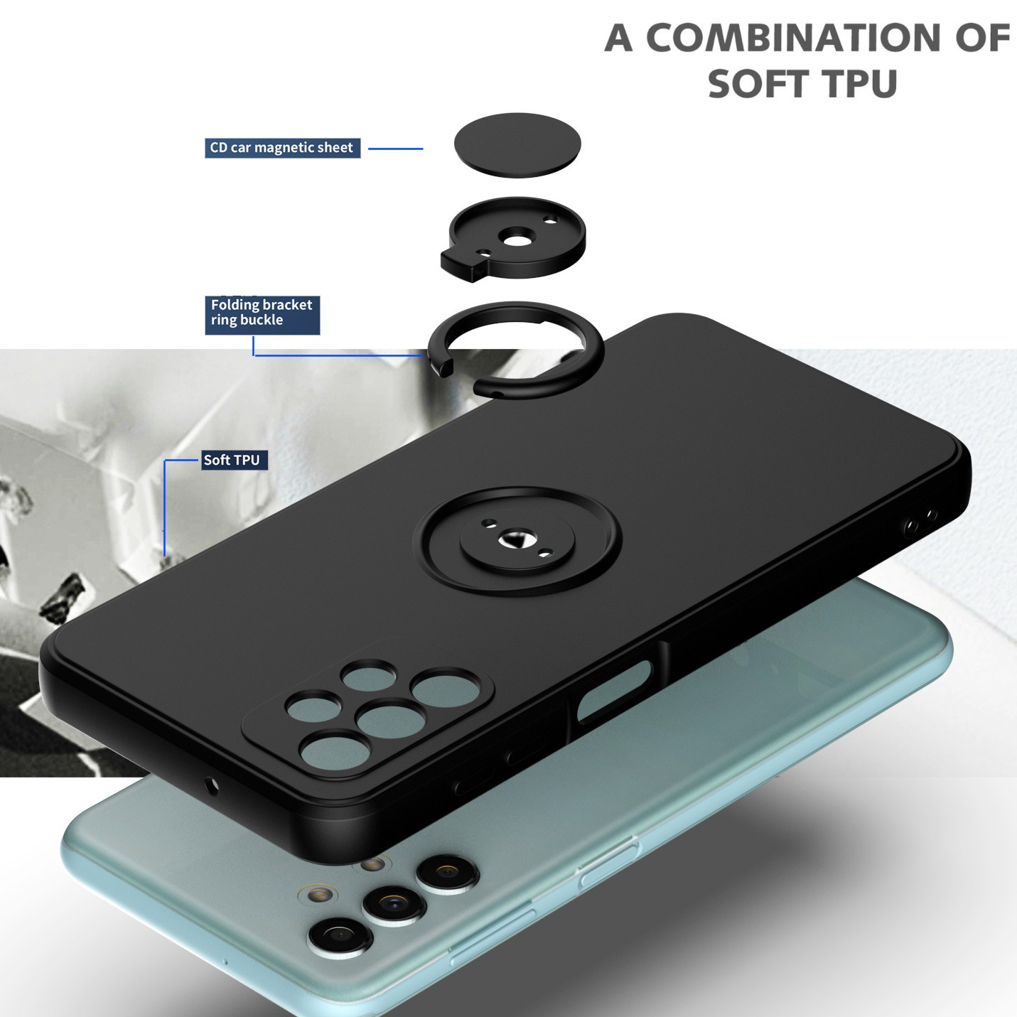 Funda para teléfono móvil Samsung A57, soporte líquido para A56, soporte magnético para coche A22, soporte de anillo A72, funda protectora suave A06 para A54