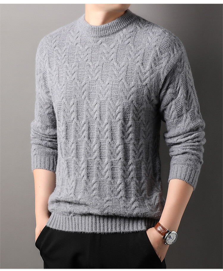 Nuevo invierno para hombres de cuello redondo suéter de punto de calentamiento grueso de color sólido simple suéter casual suelto