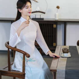 奥黛禅茶服夏款改良唐装茶艺服装古装禅修服禅意女装旗袍连衣裙