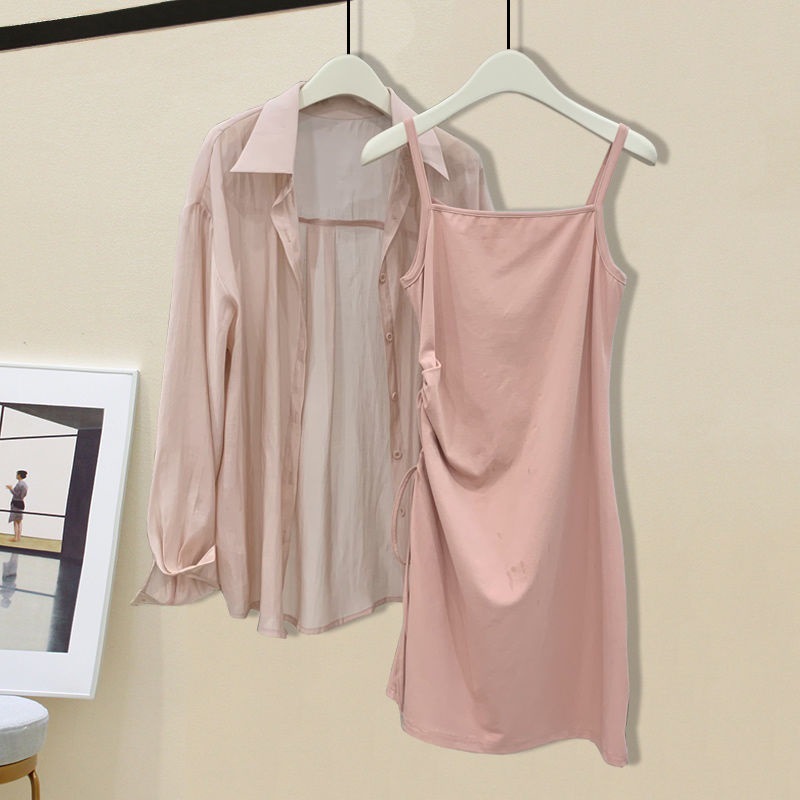 (2개) 플러스 사이즈 여성의 가을 세트 여성의 2023 새로운 디자인 느낌 뜨거운 소녀 섹시한 스커트 셔츠 투피스 세트