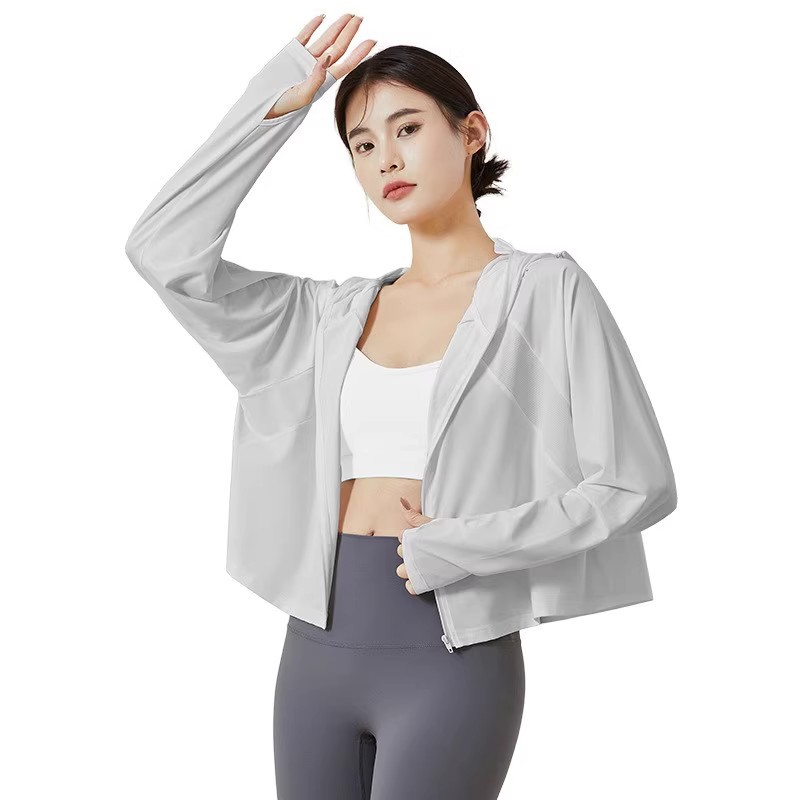 Verano chaqueta con capuchón protector solar camilla de hielo anti-UV chaqueta de manga larga para montar al aire libre ropa de protección solar para mujeres