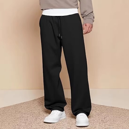 Men's Casual Loose-Fitting Lightweight Wide-Leg Travel Pants with Pockets and Fleece Lining Men's Casual Loose-Fitting Lightweight Wide-Leg Travel Pants with Pockets and Fleece Lining