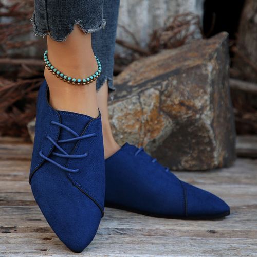 Women's Spring Loose-Fit Slip-On Shoes with Fur-Like Surface, Lined with Elastic Band, Pointed Toe, Casual and Comfortable, EU/US Large Size