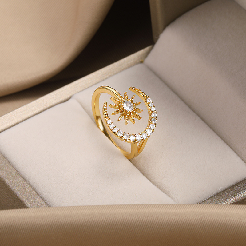 1 Piece Quantity 1 Piece Fashion Star Moon Brass Plating Inlay Zircon Open Ring