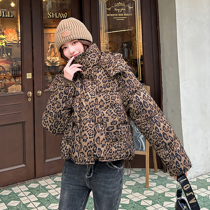 Transfronterizo 2025 otoño y invierno nuevo estilo americano leopardo chaqueta de algodón mujer gruesa chaqueta de cuello corto image 6