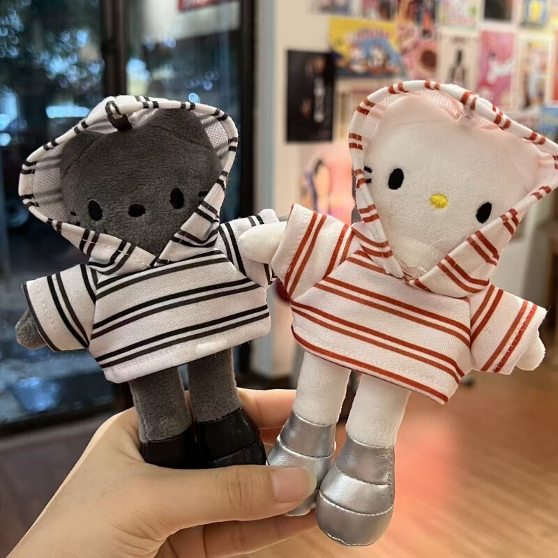 [Only for Baby Clothes] Trendy Doll Labubu Long-Legged Kt Doll Doll Dress-Up with Hooded Stripesd Sweatshirt