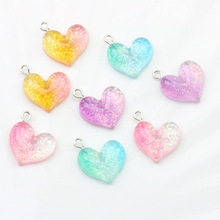 树脂渐变色闪粉桃心爱心自制耳环耳饰小吊坠 手工diy饰品配件材料
