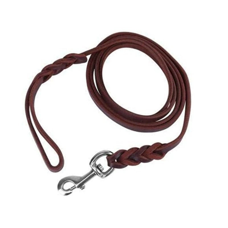 Ширина 1,2 см белый железный крючок большой собаки темно-коричневый воловьей кожи ПУ кожаный поводок для домашних собак