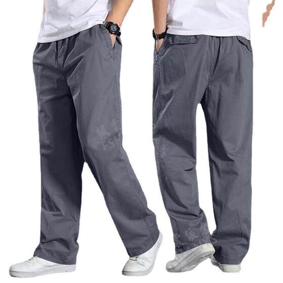 Spring and summer thin men's casual pants oversized overalls plus size loose middle-aged men's pants cotton straight elastic waist