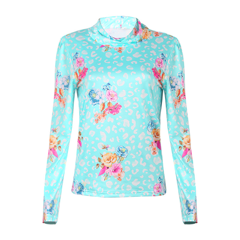 summer new long-sleeved printed high-neck casual T-shirt NSZH52089