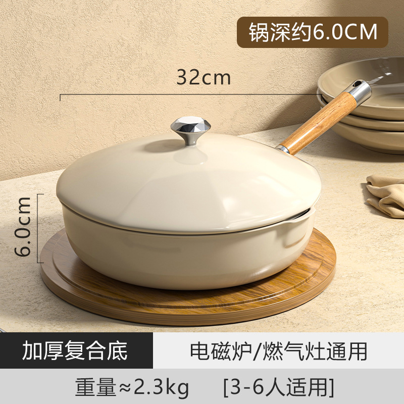 Nuevo wok frito de doble desvío, olla antiadherente de piedra médica doméstica, wok de humo de aceite ligero, estufa general, wok al por mayor