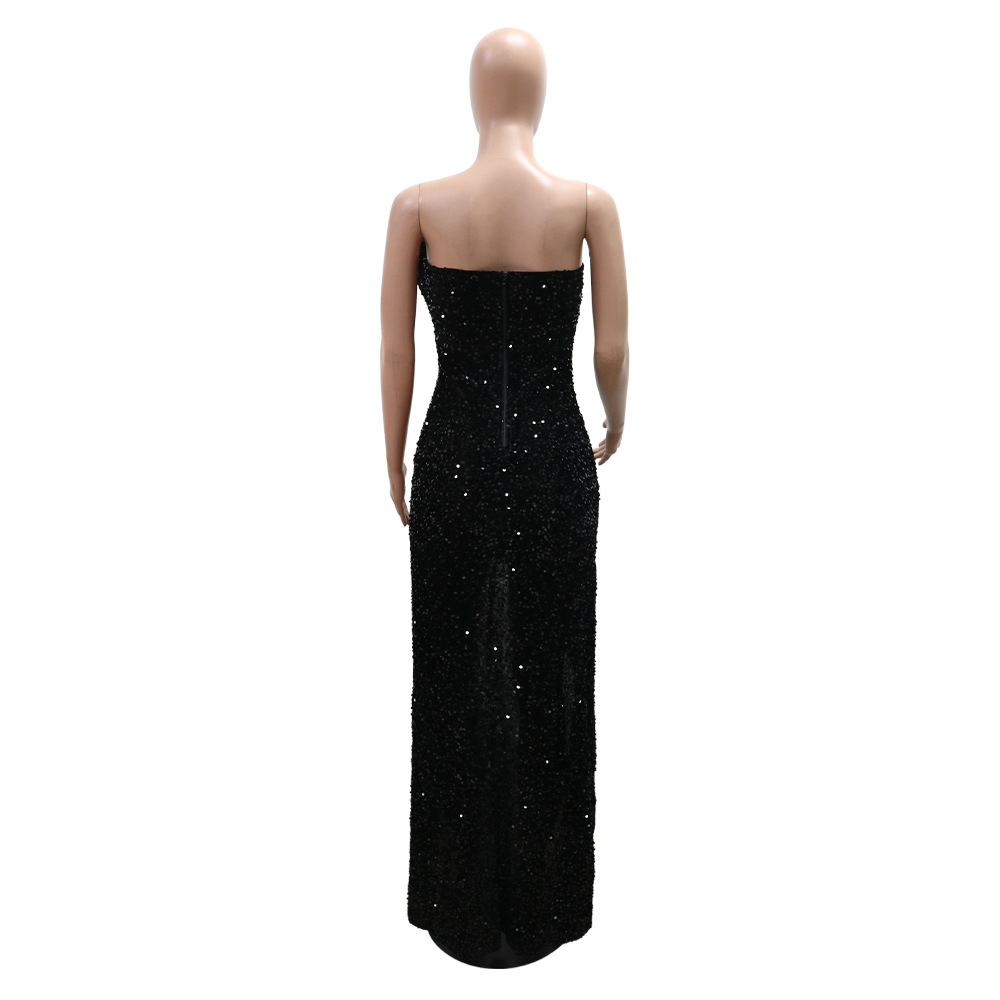 Sequined Evening Dress Sexy Tube Top Irregular Asymmetric Dress Trailing Dress Women