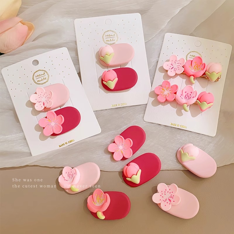 Flores rosadas pinzas de cabello 2025 nueva dulce frente lateral de la mujer frange pinzas de cabello rotas lindas pinzas de boca de pato sin marcas