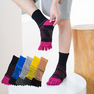 Men's new sports five-finger socks cotton sweat-absorbent breathable toe socks mid-barrel autumn and winter solid color combed cotton