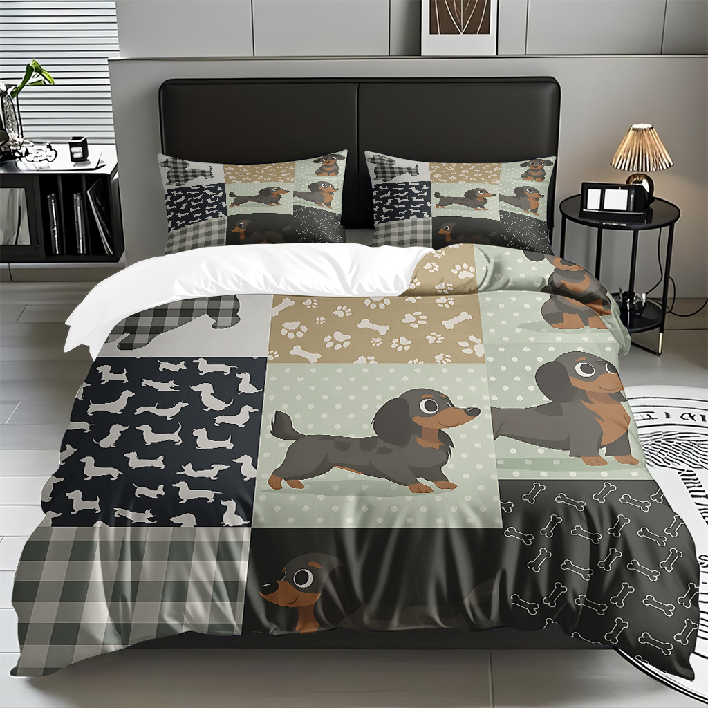 Fábrica de origen transfronteriza textil doméstico TEMU / JIT suave piel abrasiva caricatura cachorro impresión digital set edredón